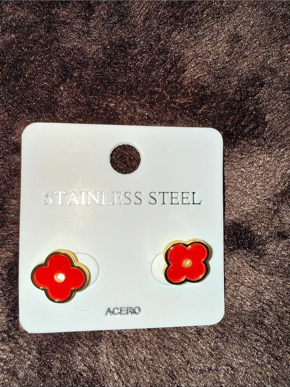 Red Flower Stud Earrings NWT